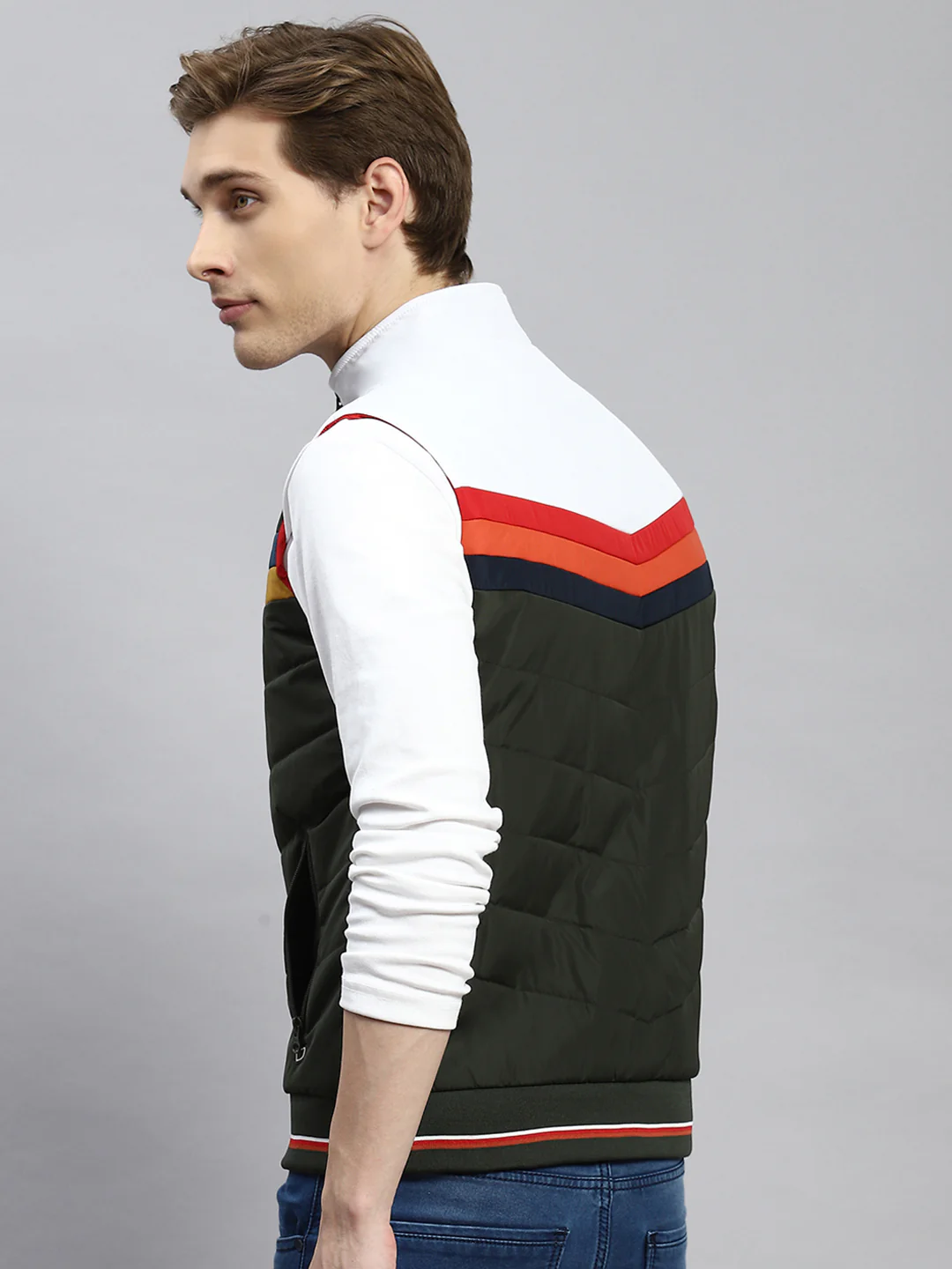 Men Olive Plain Jacket - Image 5