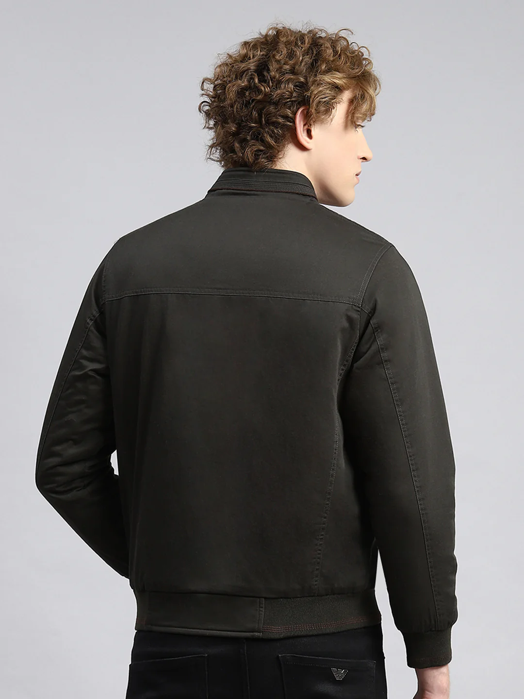 Men Olive Plain Jacket - Image 5