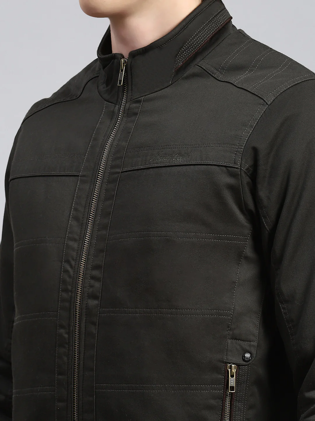 Men Olive Plain Jacket - Image 6