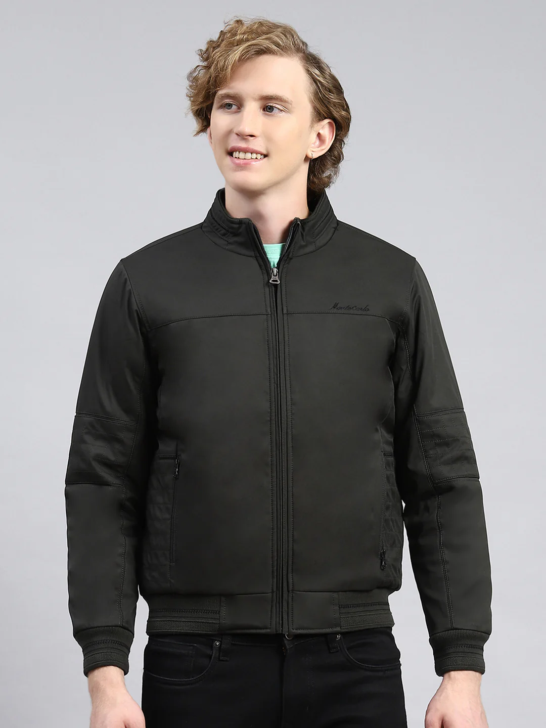Men Olive Plain Jacket - Image 2