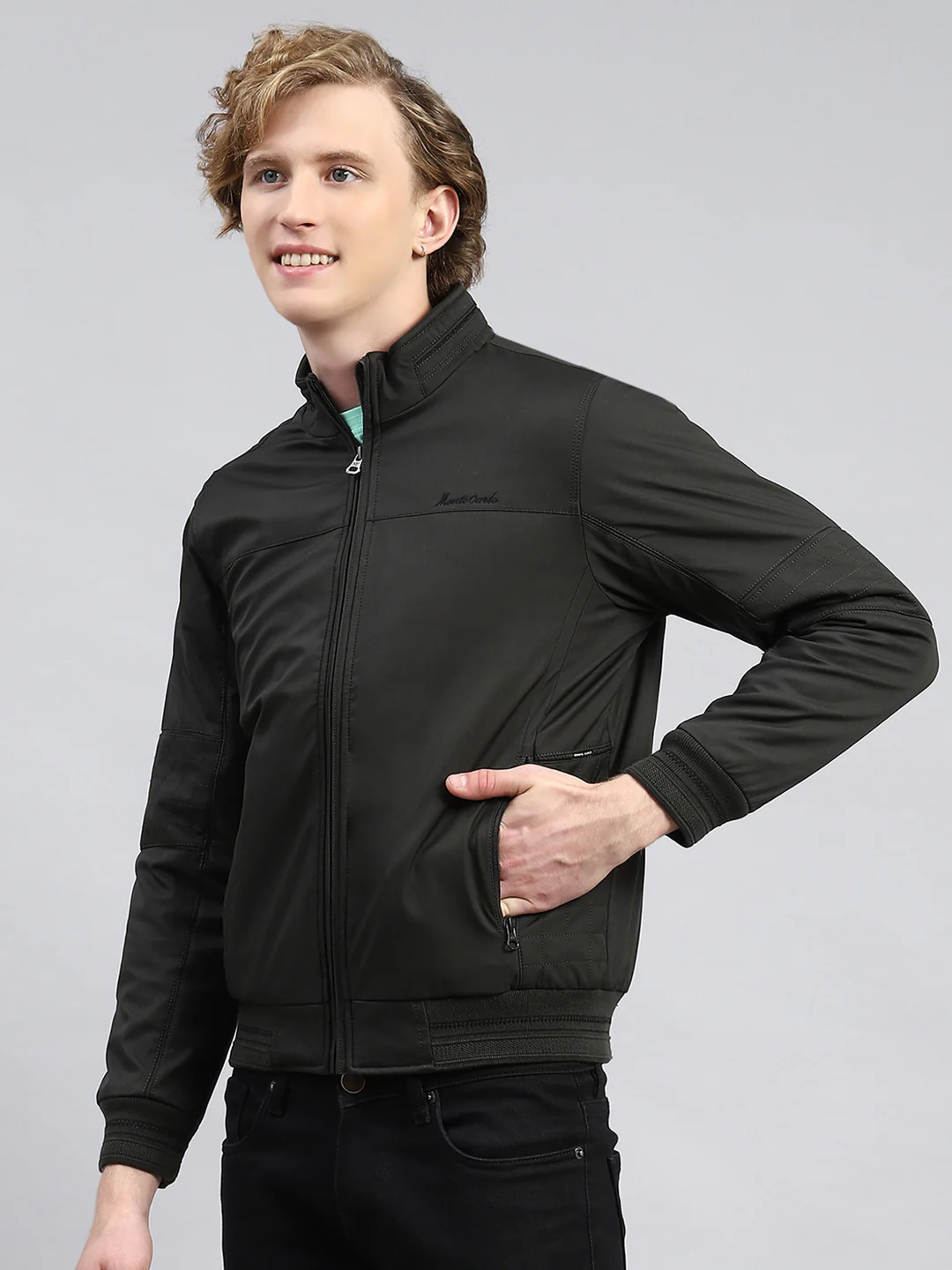 Men Olive Plain Jacket - Image 4