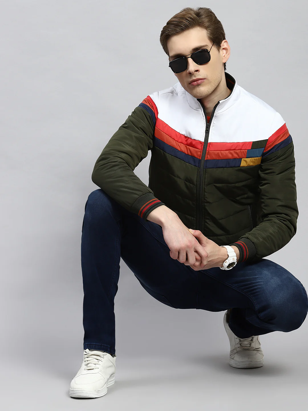 Men Olive Plain Jacket
