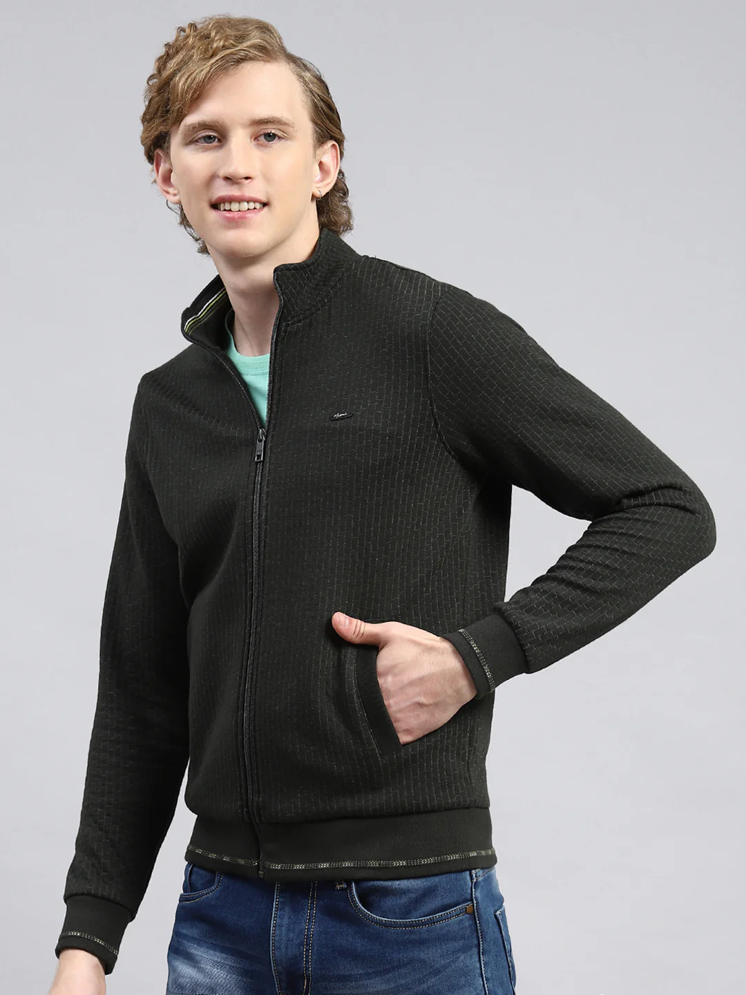 Men Olive Plain Sweatshirt - Image 4