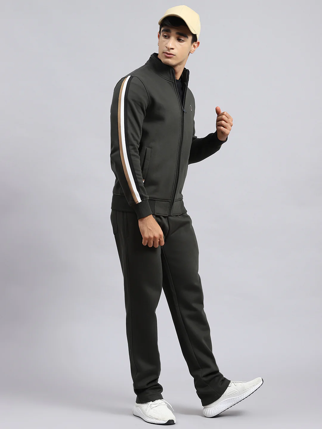Men Olive Plain Tracksuit - Image 3