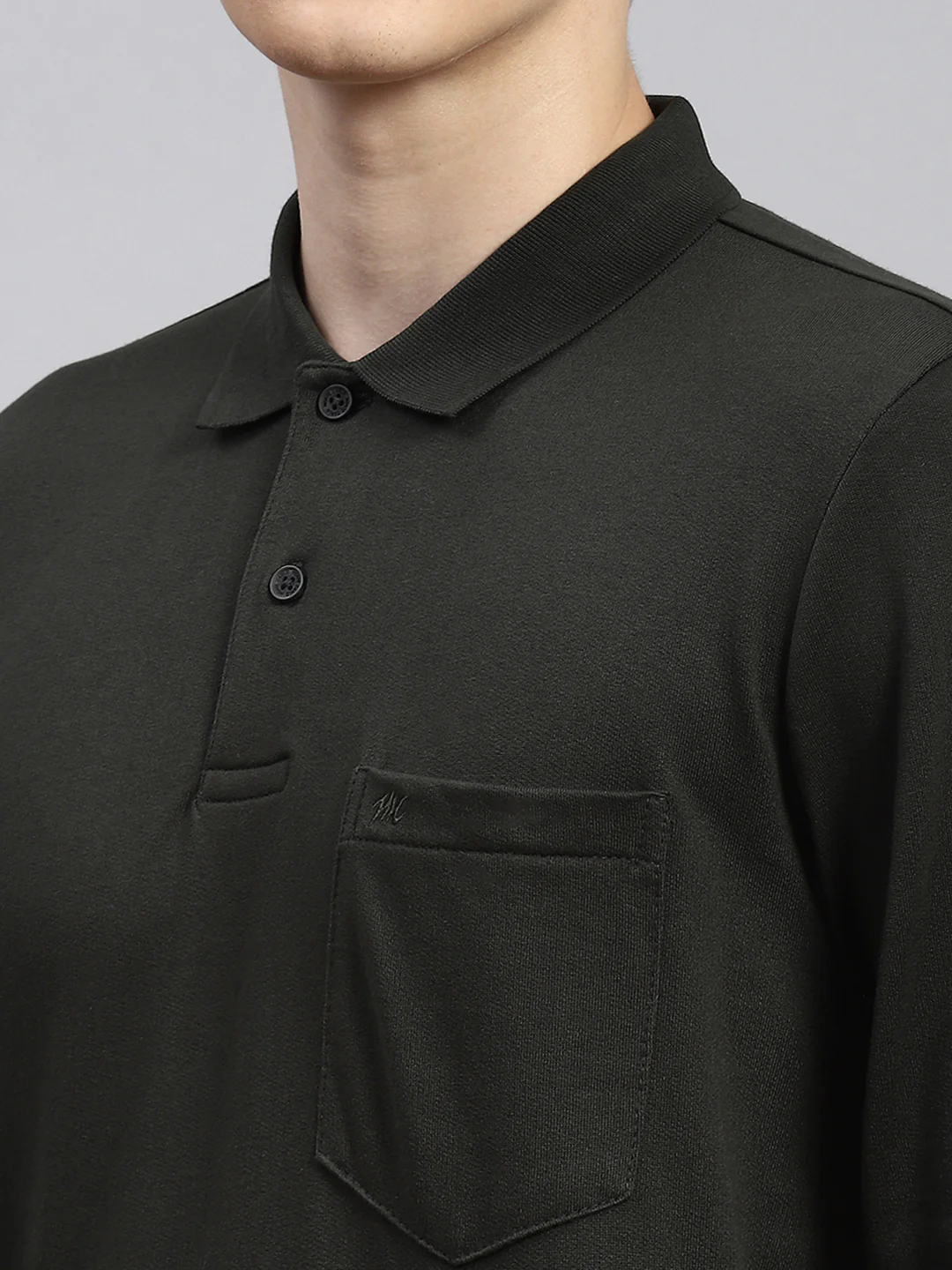 Men Olive Plain Winter T-Shirt - Image 6