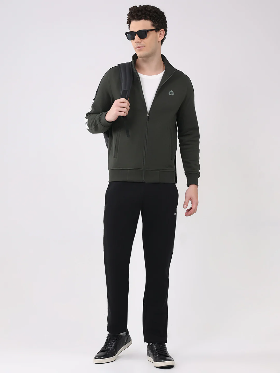 Men Olive Printed Collar Full Sleeve Winter Tracksuit - Image 2