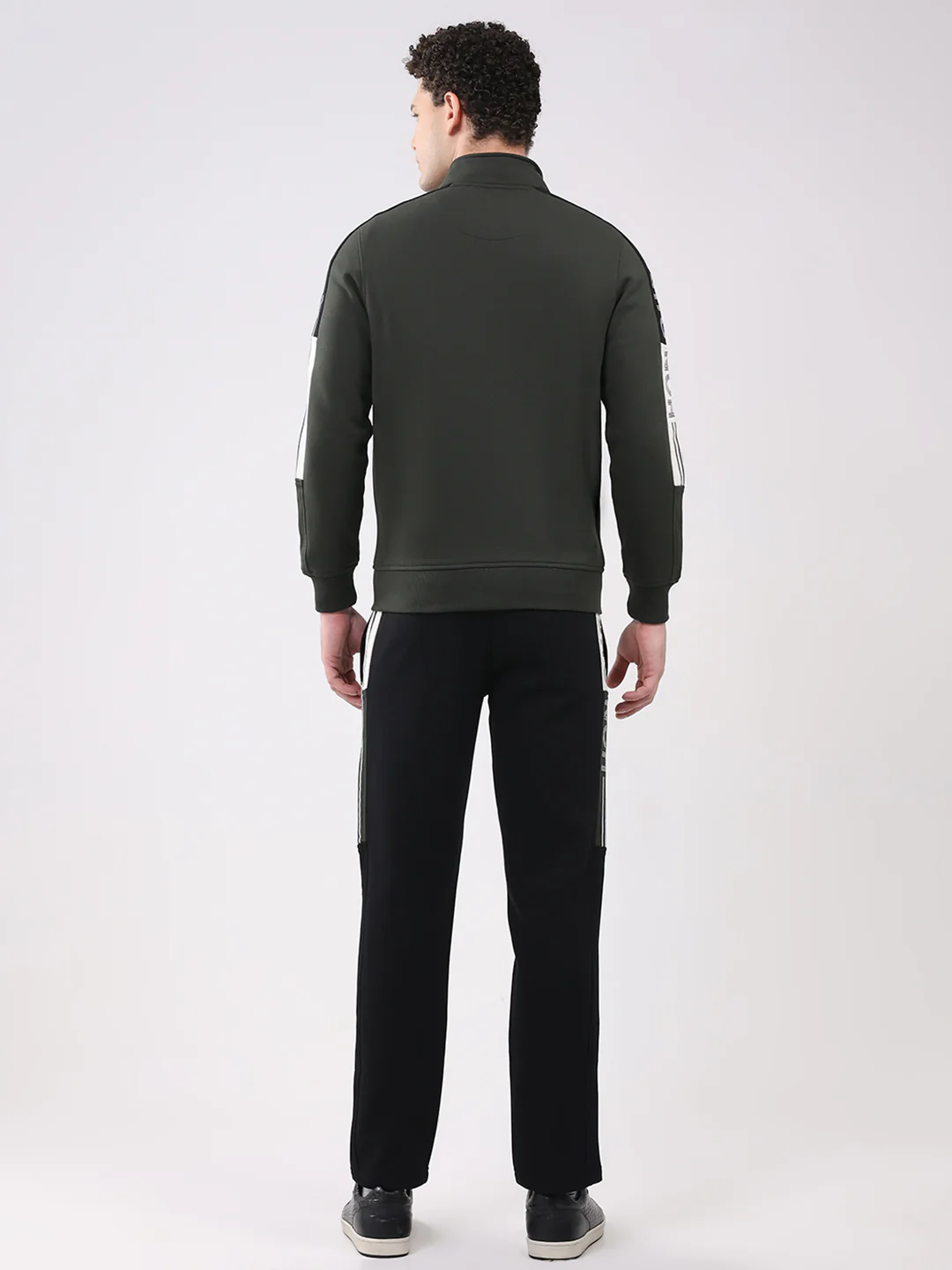 Men Olive Printed Collar Full Sleeve Winter Tracksuit - Image 5