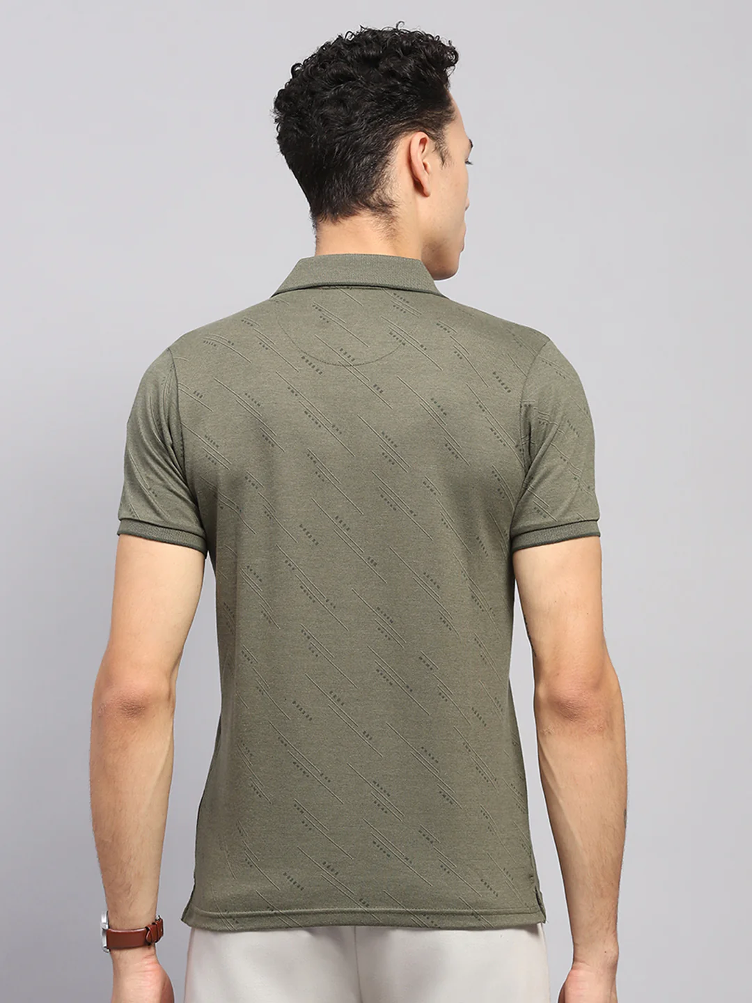 Men Olive Printed Collar Half Sleeve T-Shirt - Image 5