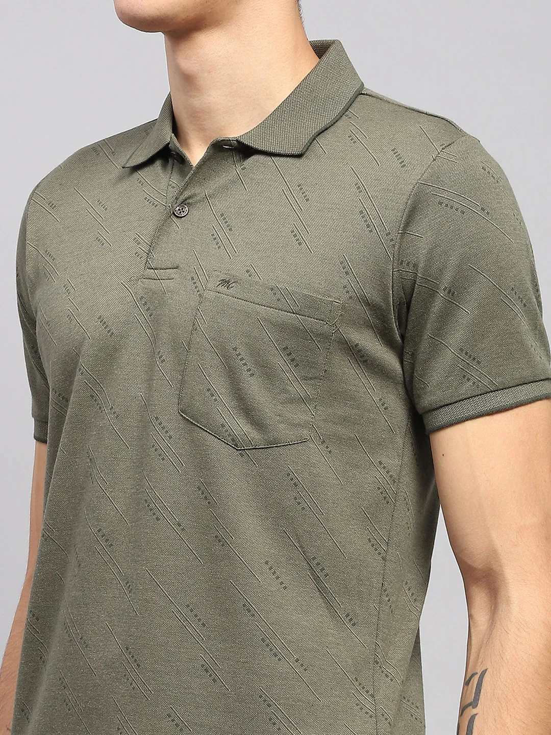 Men Olive Printed Collar Half Sleeve T-Shirt - Image 6