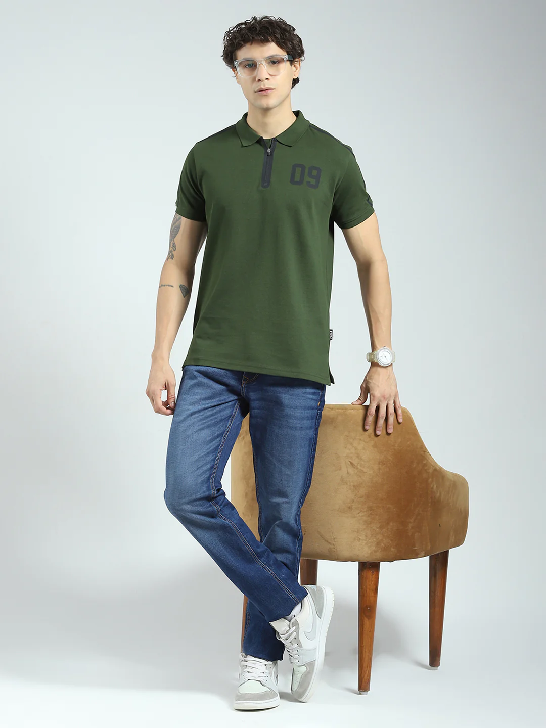 Rock.it Men Olive Printed Collar Half Sleeve T-Shirt - Image 2