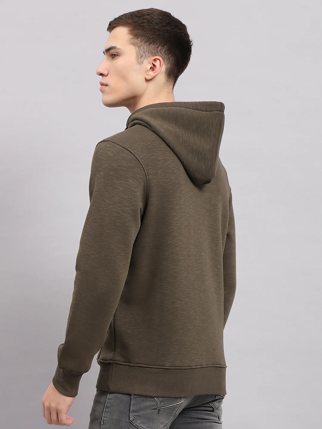Men Olive Printed Hooded Full Sleeve Sweatshirt - Image 5