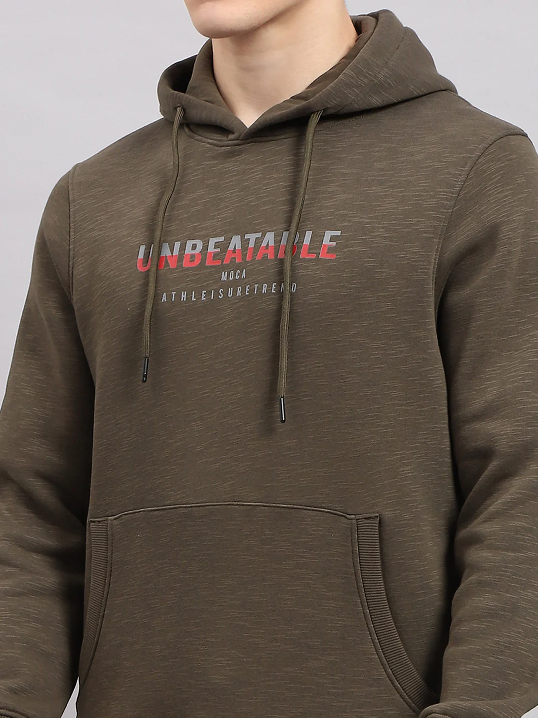 Men Olive Printed Hooded Full Sleeve Sweatshirt - Image 7