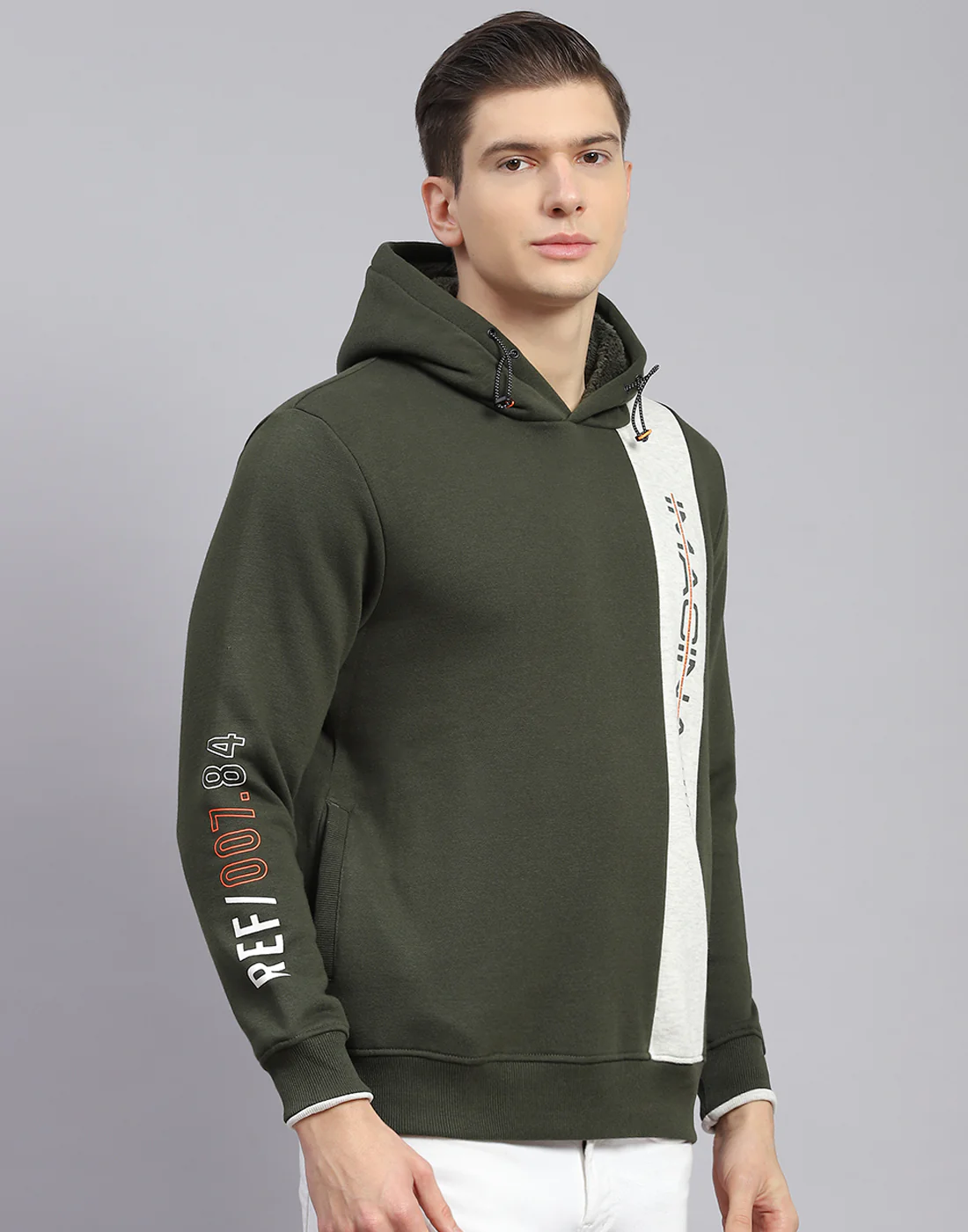 Men Olive Printed Hooded Full Sleeve Sweatshirt - Image 6