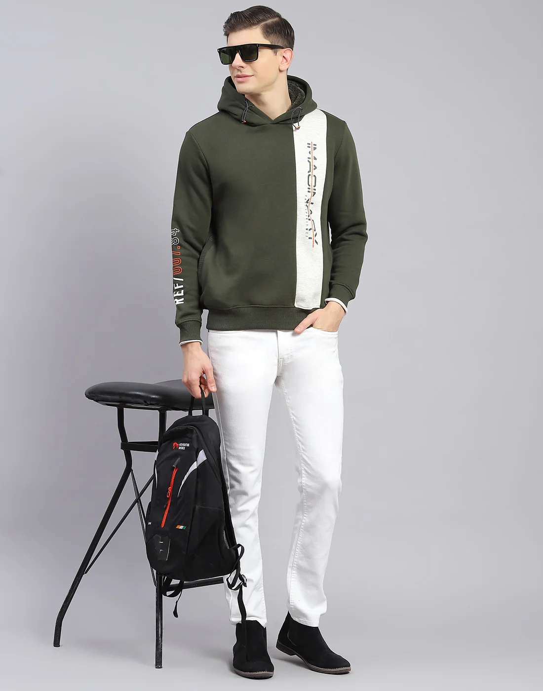 Men Olive Printed Hooded Full Sleeve Sweatshirt - Image 7