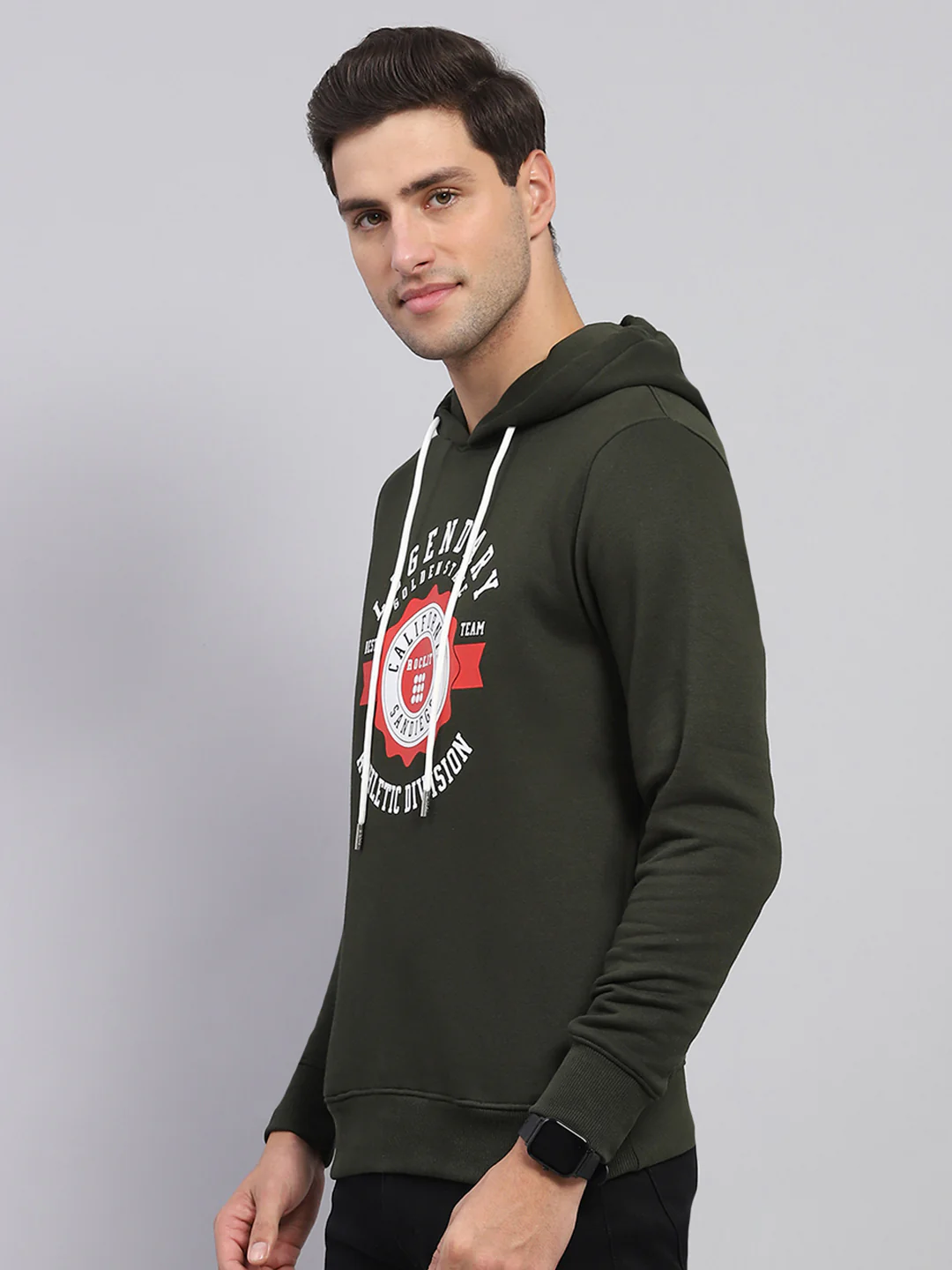 Rock.it Men Olive Printed Hooded Full Sleeve Sweatshirt - Image 3