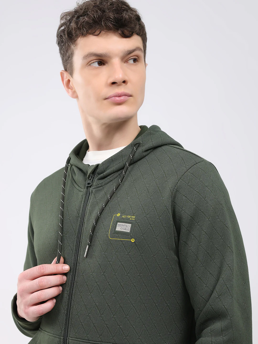 Men Olive Printed Hooded Full Sleeve Sweatshirt - Image 6