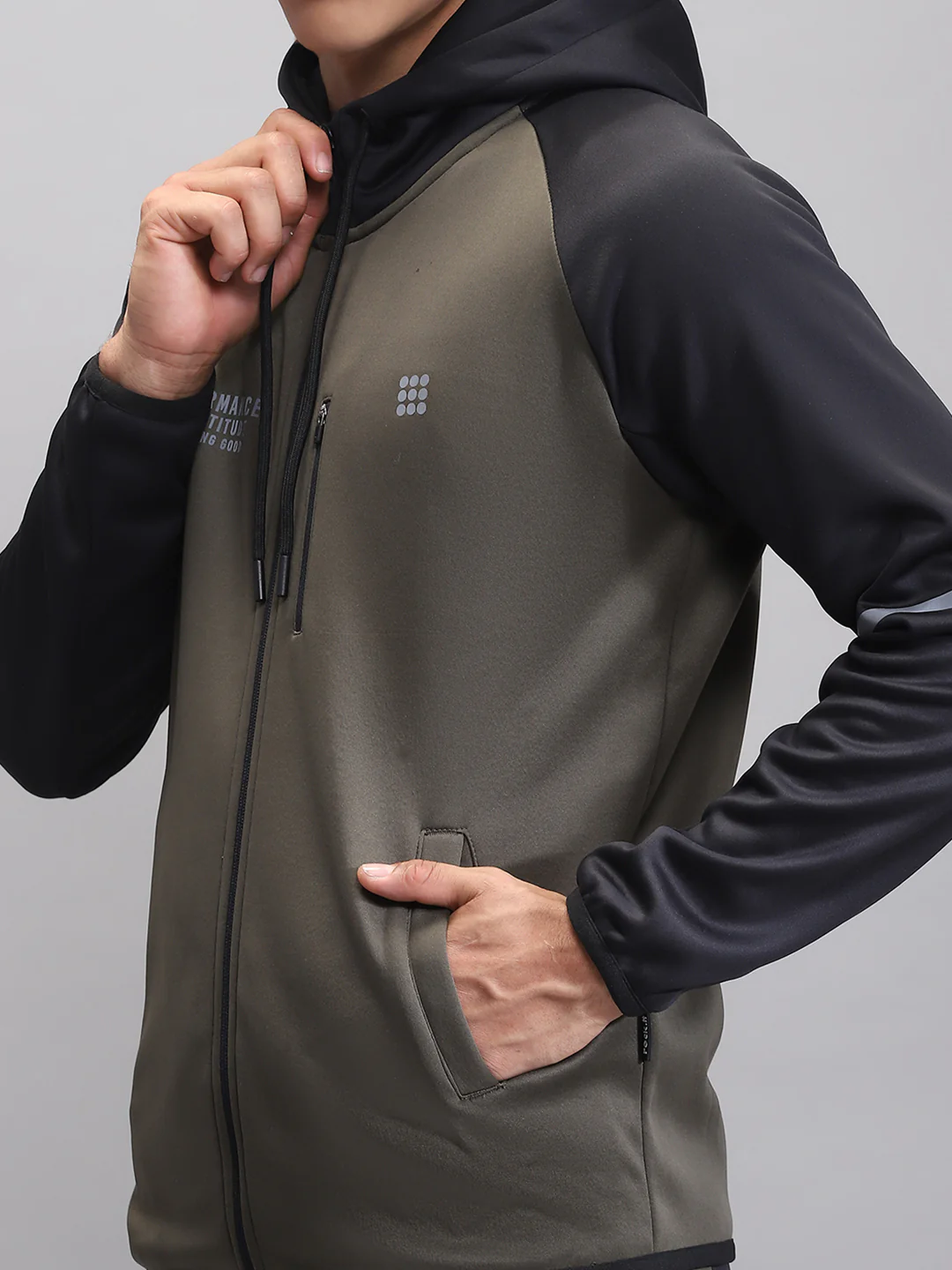Rock.it Men Olive Printed Hooded Full Sleeve Winter Tracksuit - Image 7