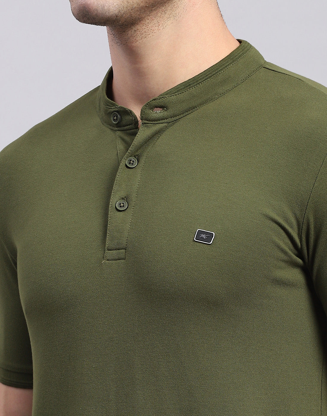 Men Olive Printed Mandarin Collar Half Sleeve T-Shirt - Image 7