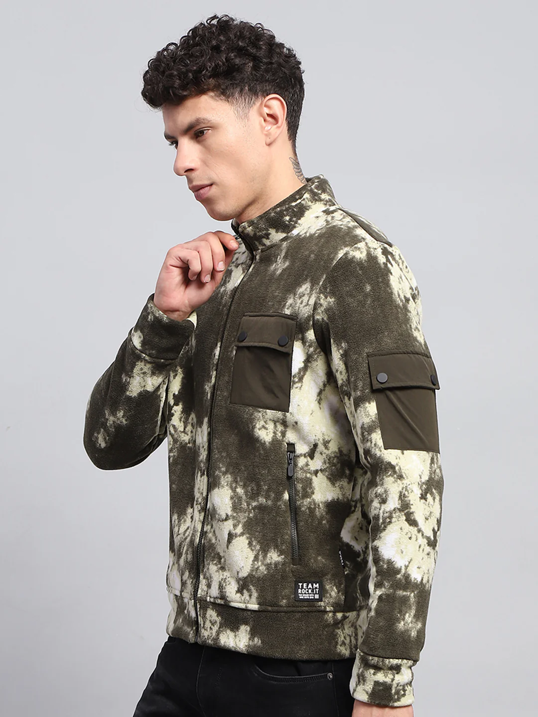Rock.it Men Olive Printed Mock Neck Full Sleeve Sweatshirt - Image 3
