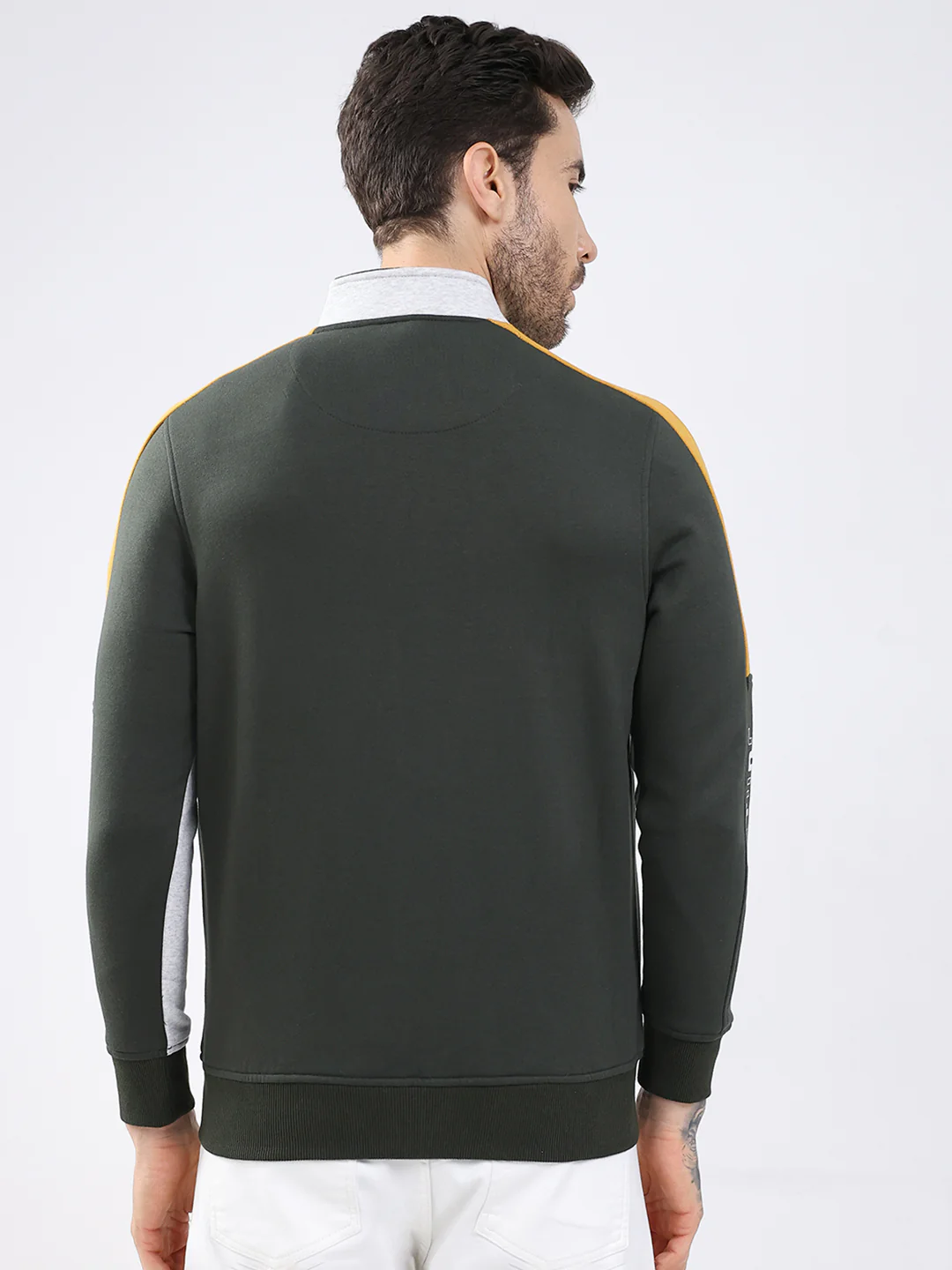 Men Olive Printed Mock Neck Full Sleeve Sweatshirt - Image 5