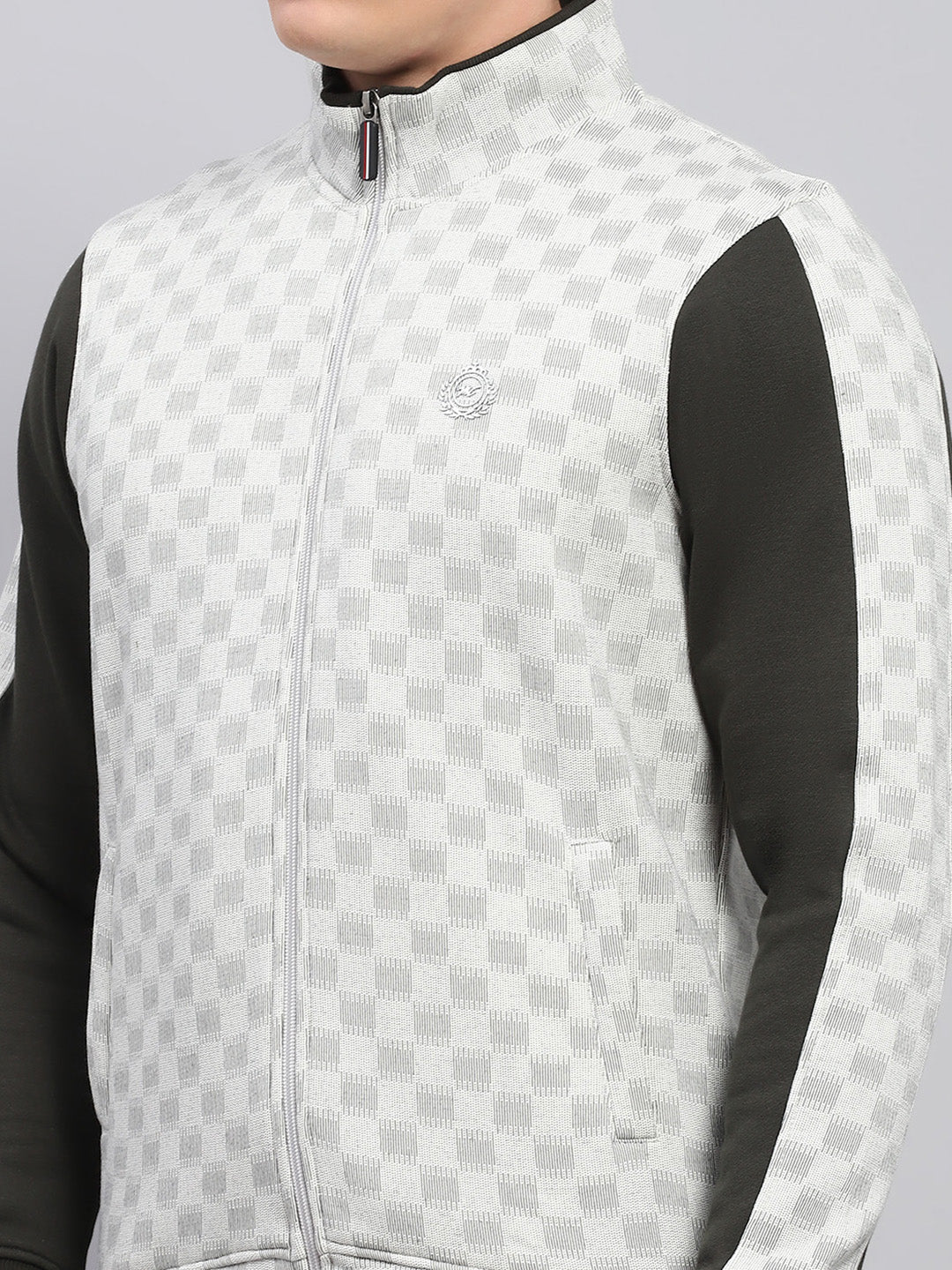 Men Olive Printed Mock Neck Full Sleeve Winter Tracksuit - Image 6