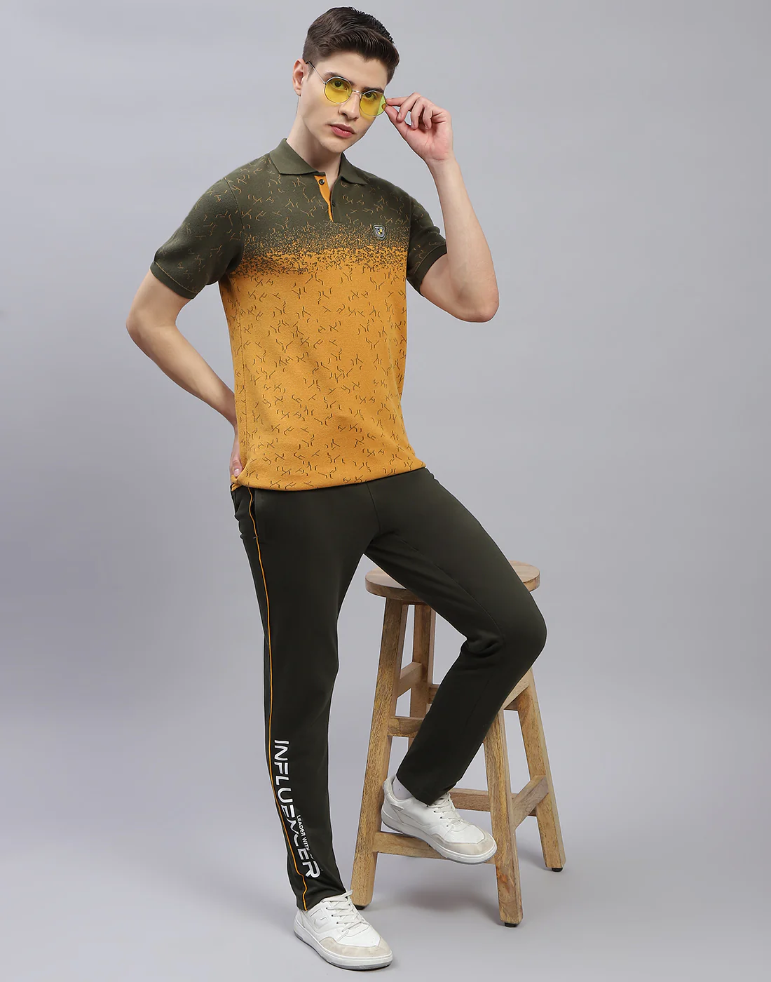 Men Olive Printed Polo Collar Half Sleeve T-Shirt - Image 2