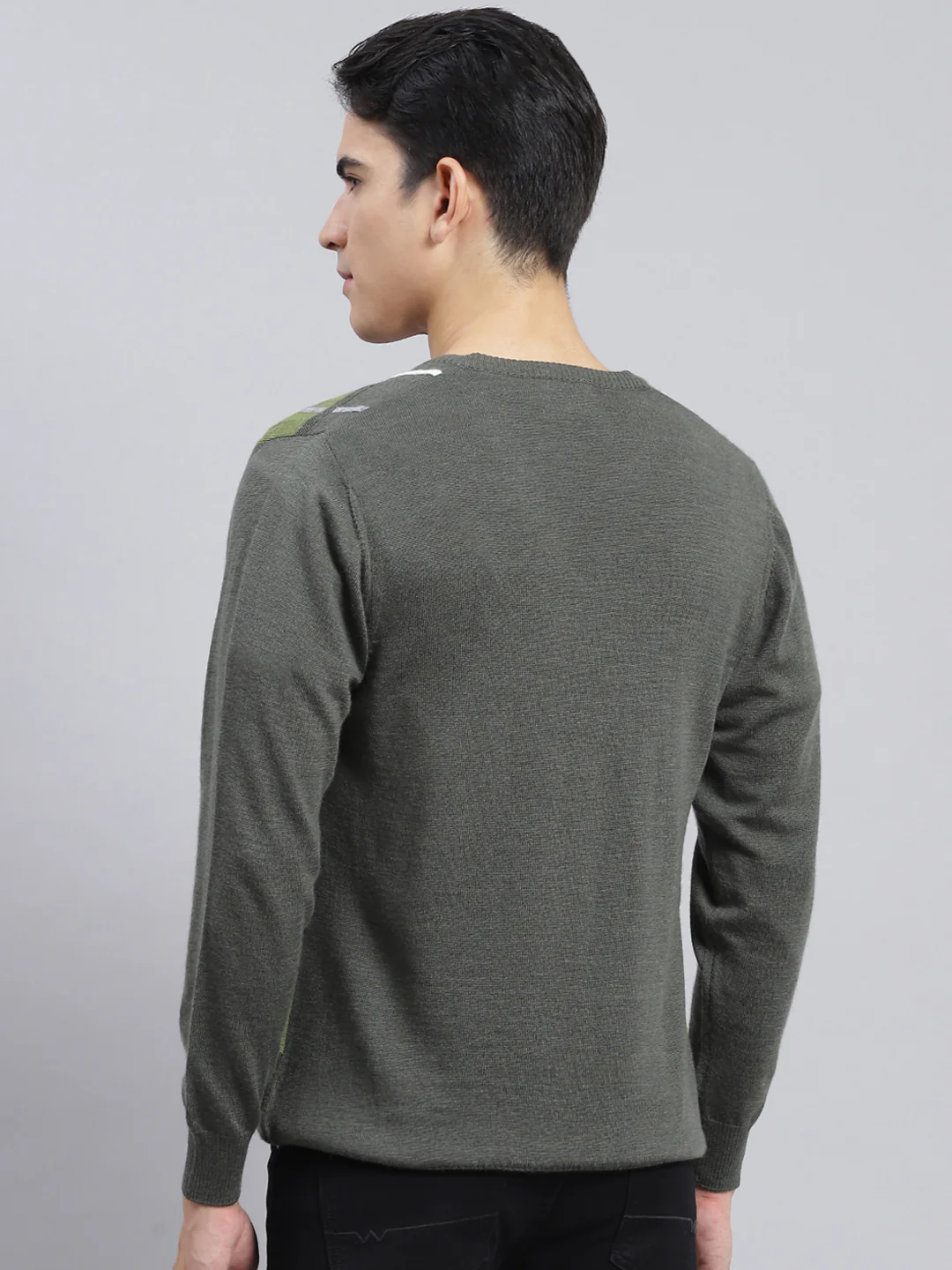 Men Olive Printed Pure wool Pullover - Image 5