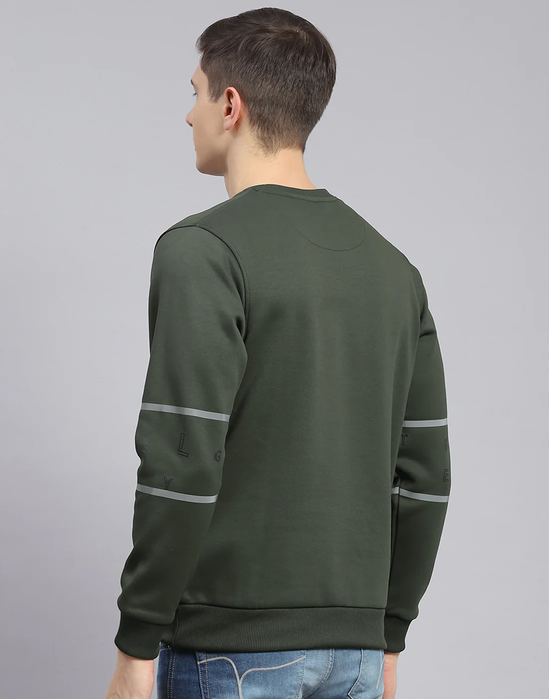Men Olive Printed Round Neck Full Sleeve Sweatshirt - Image 7