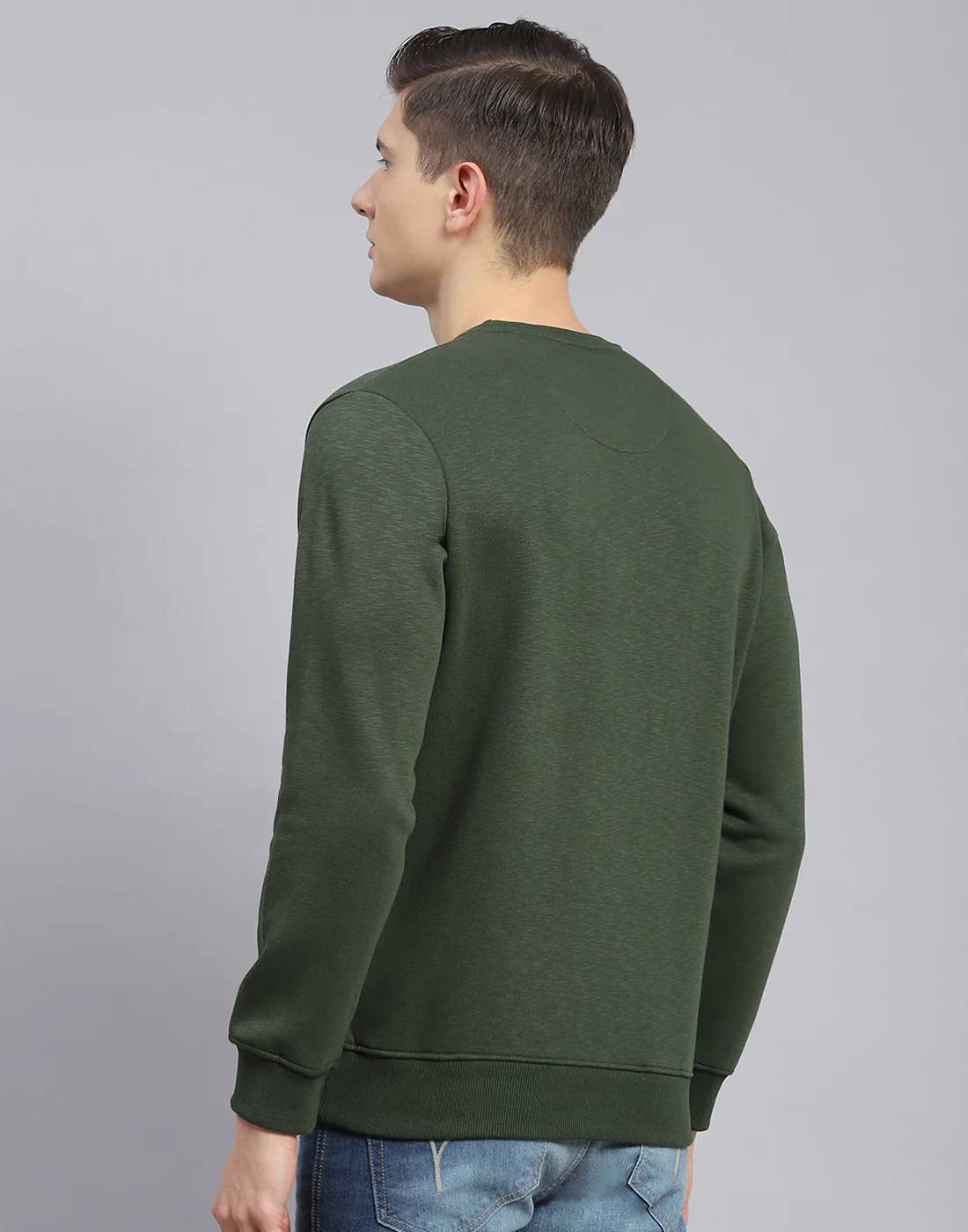 Men Olive Printed Round Neck Full Sleeve Sweatshirt - Image 7