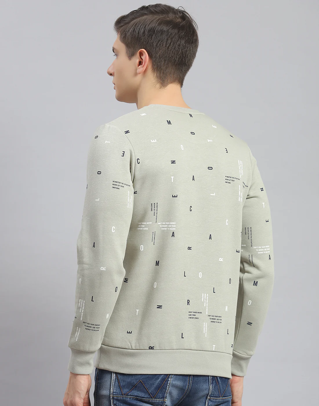 Men Olive Printed Round Neck Full Sleeve Sweatshirt - Image 5
