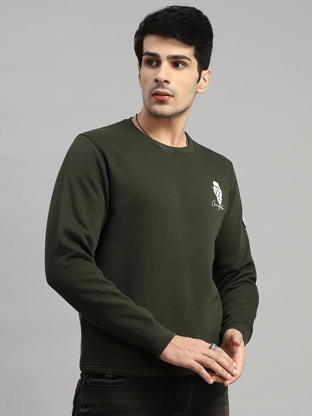 Rock.it Men Olive Printed Round Neck Full Sleeve Sweatshirt - Image 3