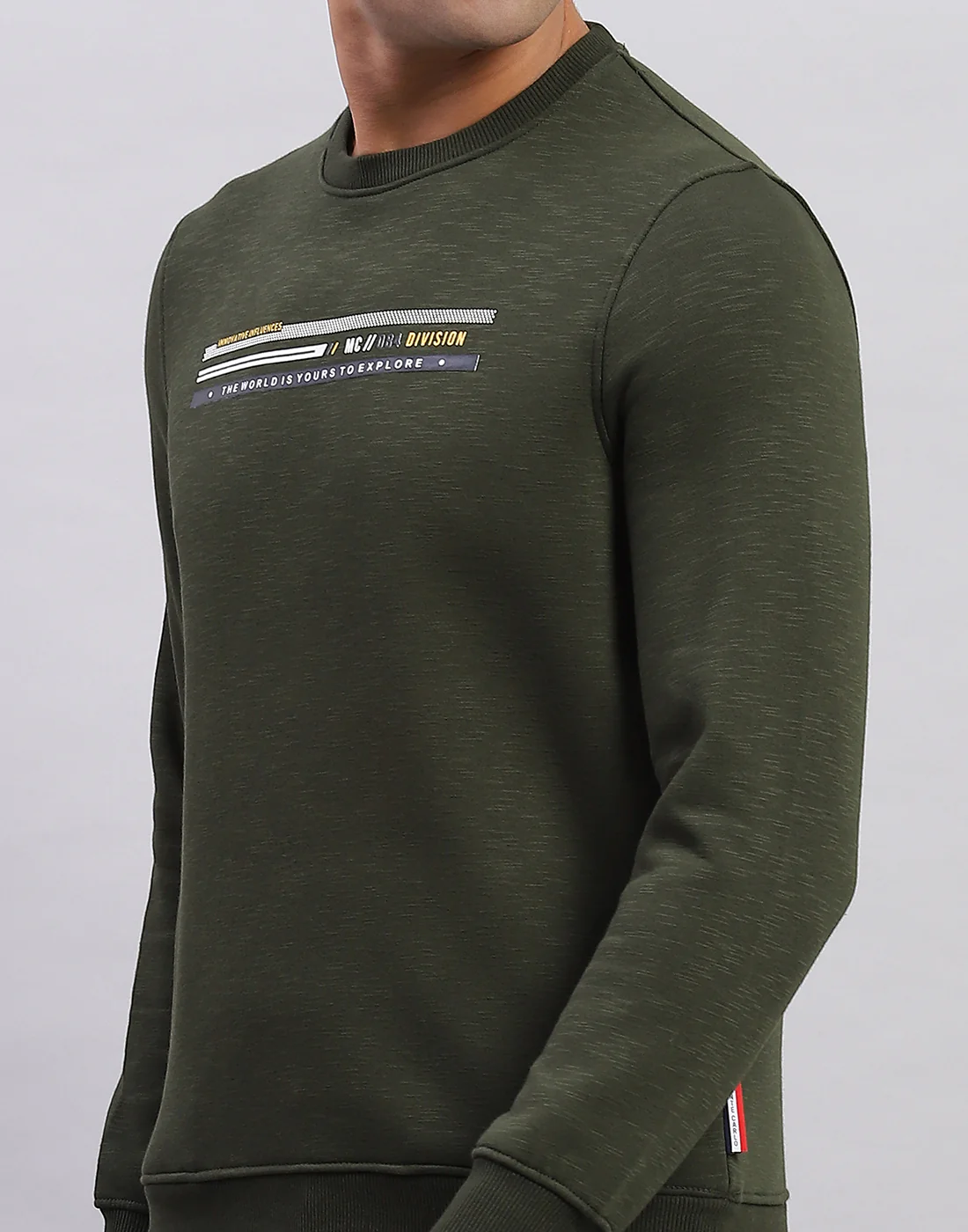 Men Olive Printed Round Neck Full Sleeve Sweatshirt - Image 6