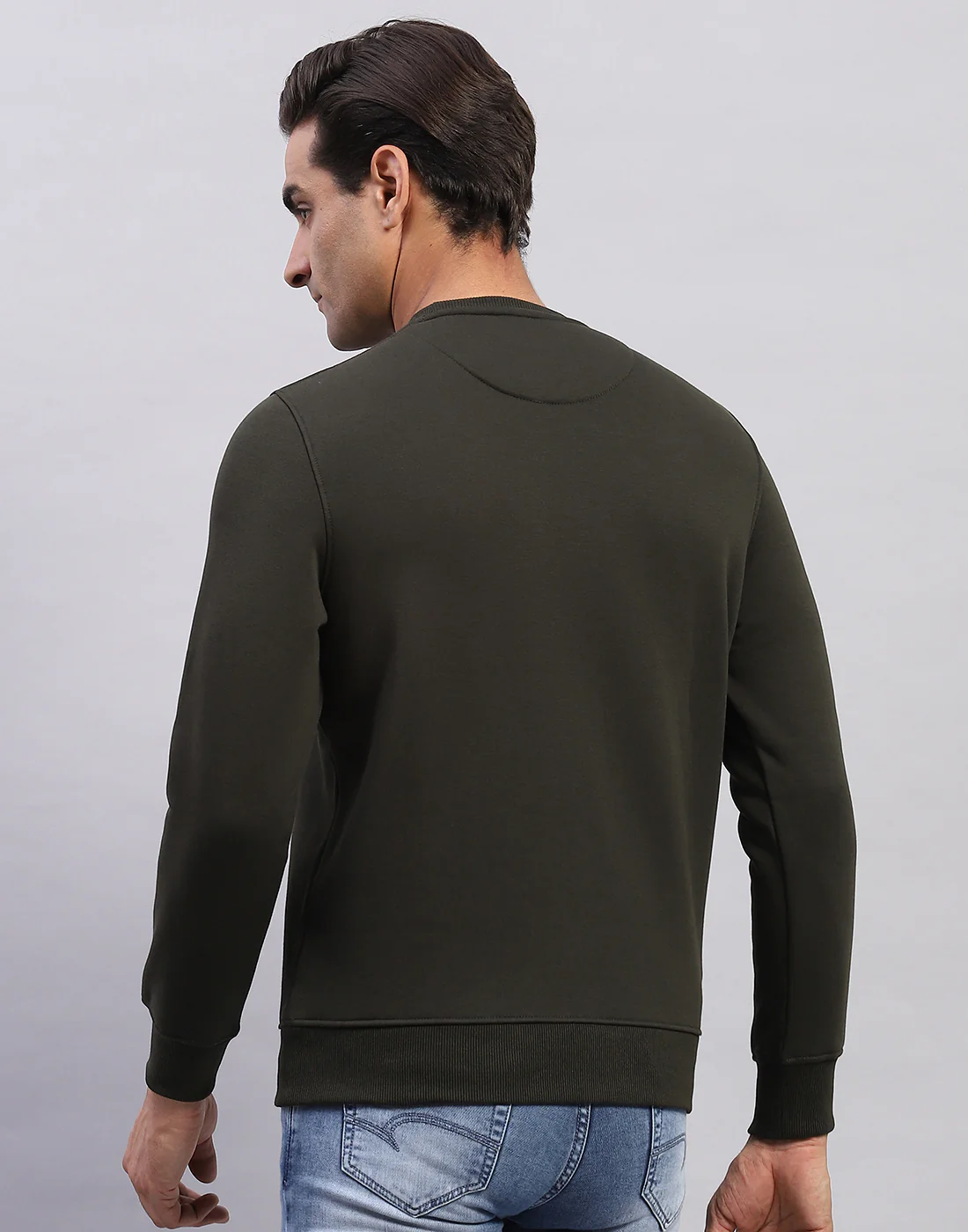 Men Olive Printed Round Neck Full Sleeve Sweatshirt - Image 5