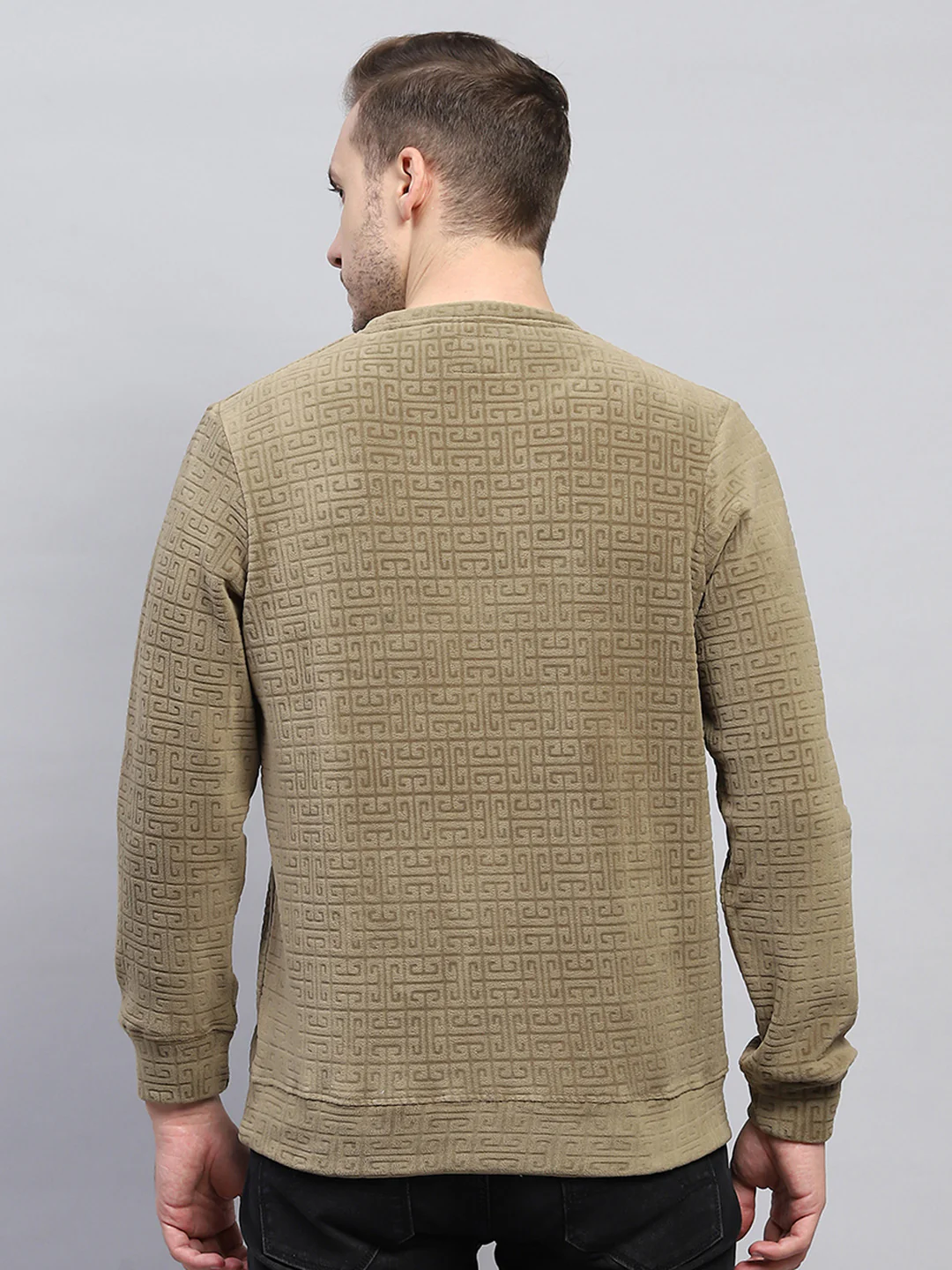 Men Olive Printed Round Neck Full Sleeve Sweatshirt - Image 5