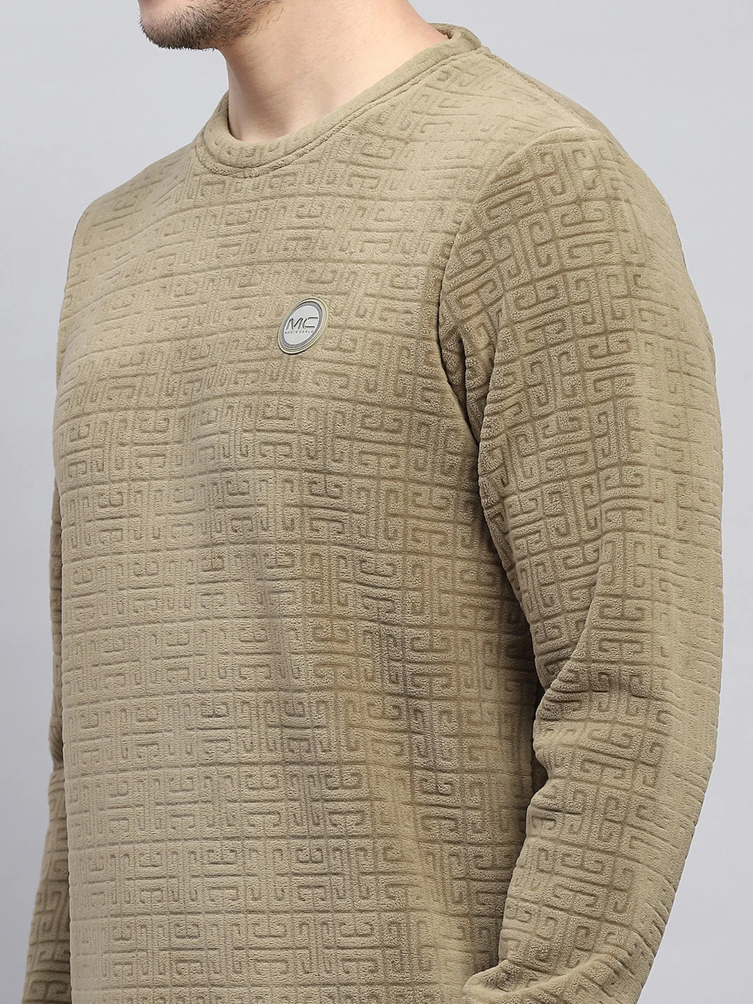 Men Olive Printed Round Neck Full Sleeve Sweatshirt - Image 6
