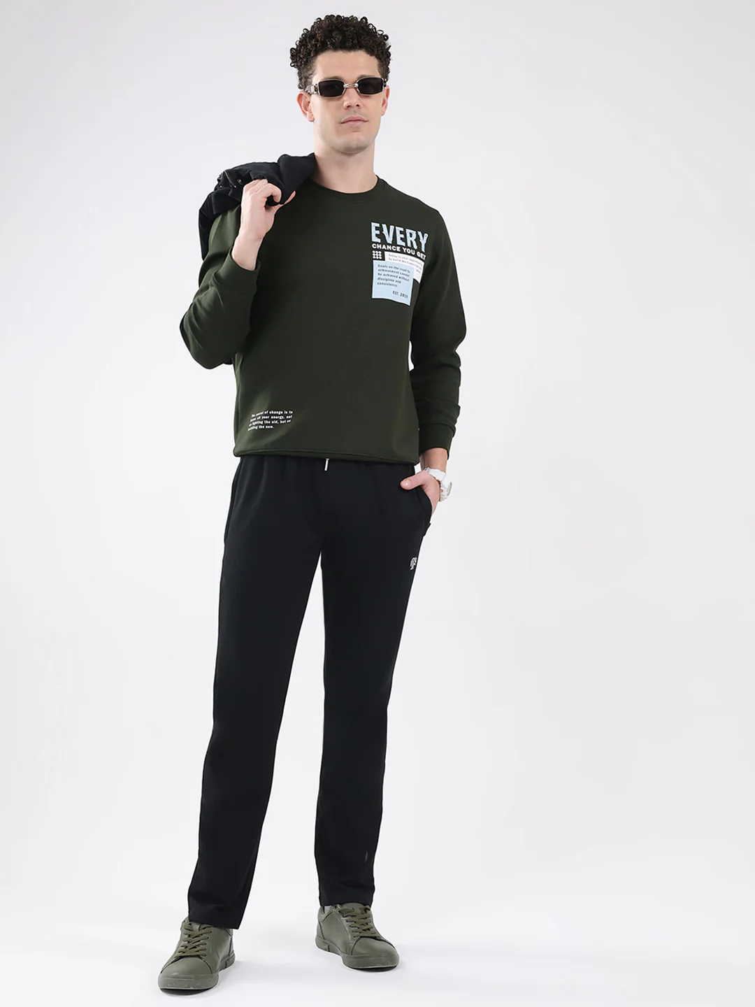 Rock.it Men Olive Printed Round Neck Full Sleeve Sweatshirt - Image 2