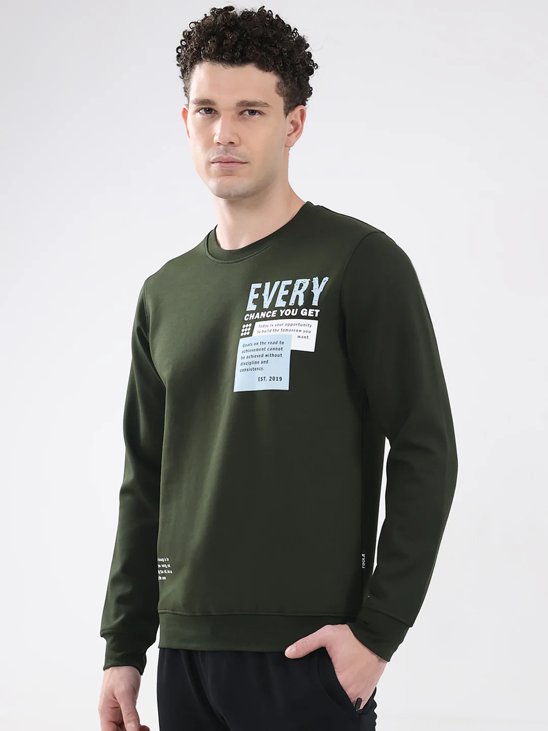 Rock.it Men Olive Printed Round Neck Full Sleeve Sweatshirt - Image 3