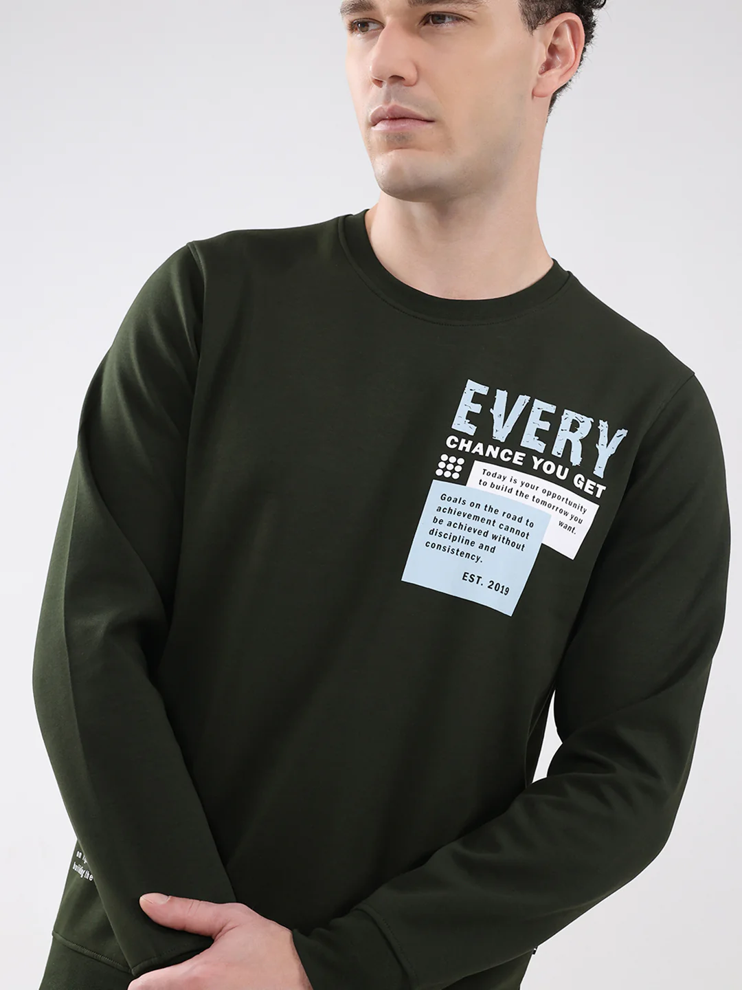 Rock.it Men Olive Printed Round Neck Full Sleeve Sweatshirt - Image 6