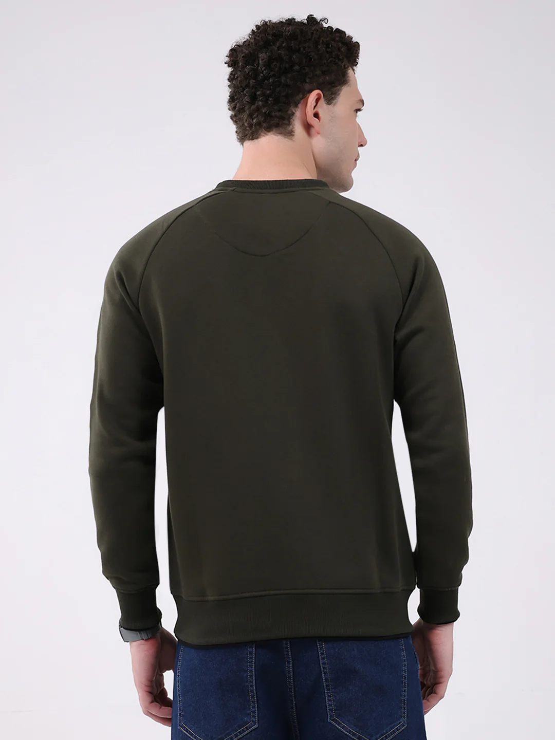 Men Olive Printed Round Neck Full Sleeve Sweatshirt - Image 5