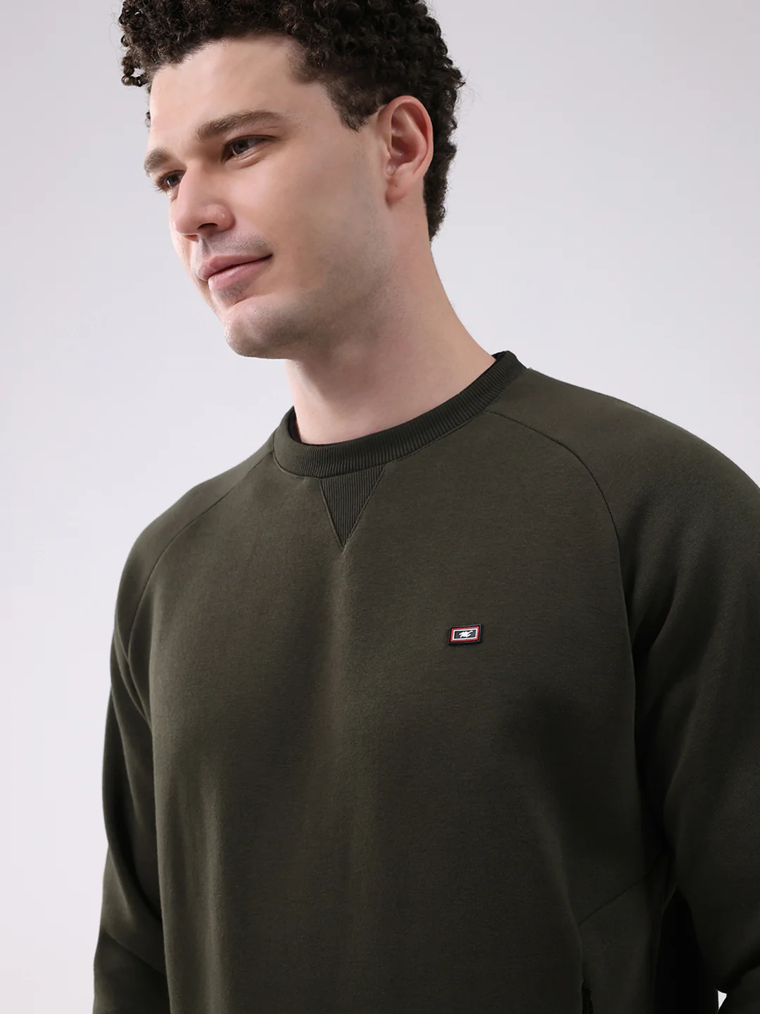 Men Olive Printed Round Neck Full Sleeve Sweatshirt - Image 6