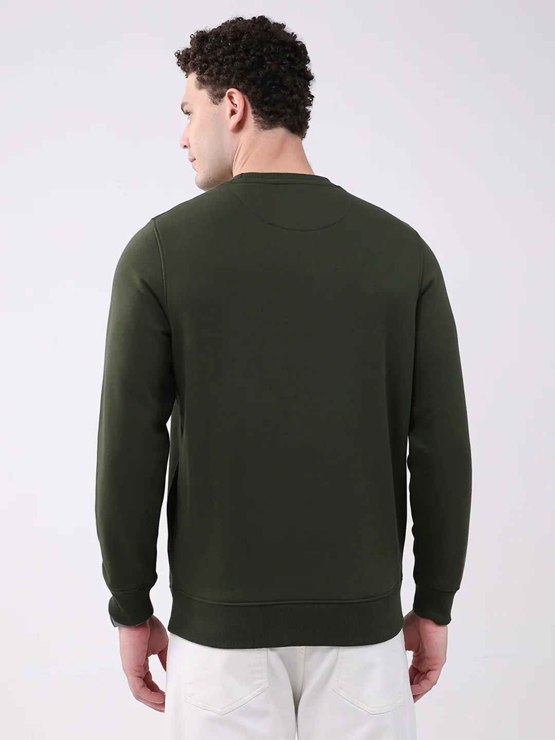 Men Olive Printed Round Neck Full Sleeve Sweatshirt - Image 5