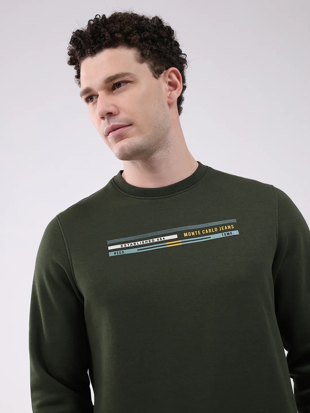 Men Olive Printed Round Neck Full Sleeve Sweatshirt - Image 6