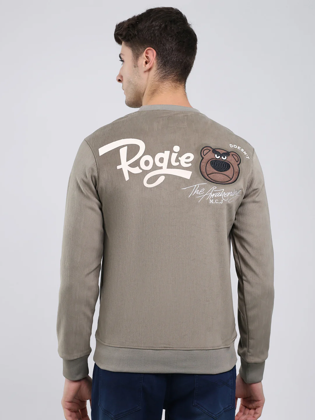 Men Olive Printed Round Neck Full Sleeve Sweatshirt - Image 5