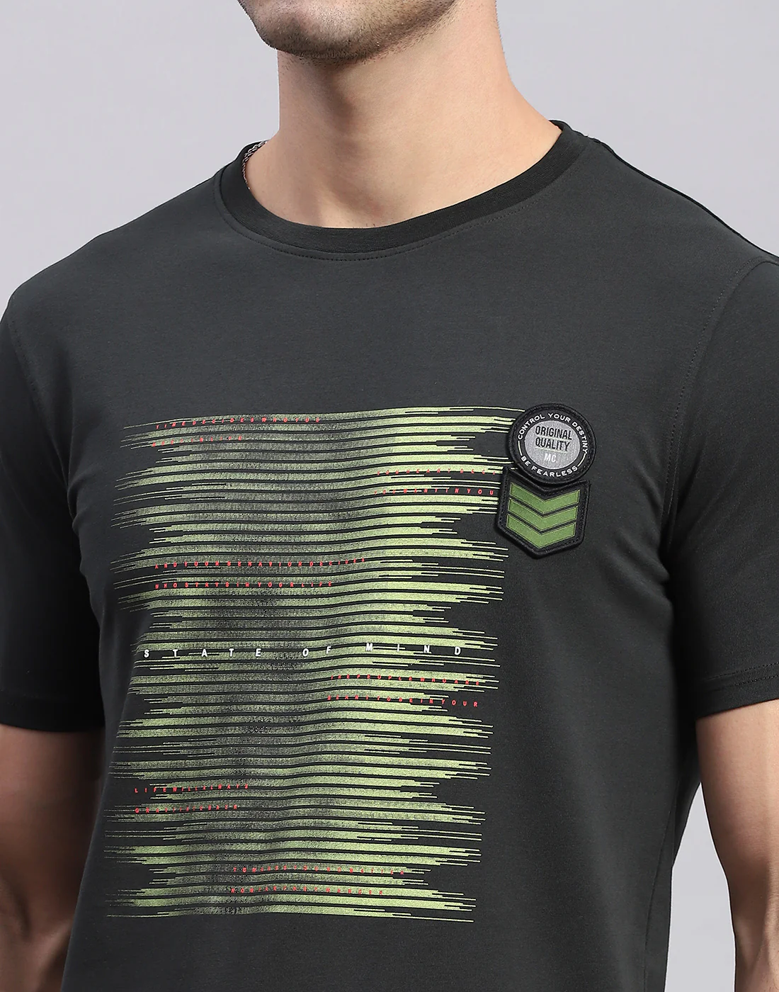 Men Olive Printed Round Neck Half Sleeve T-Shirt - Image 6