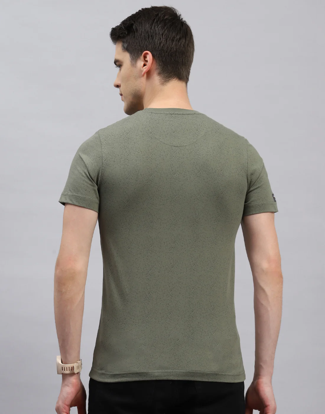 Men Olive Printed Round Neck Half Sleeve T-Shirt - Image 5