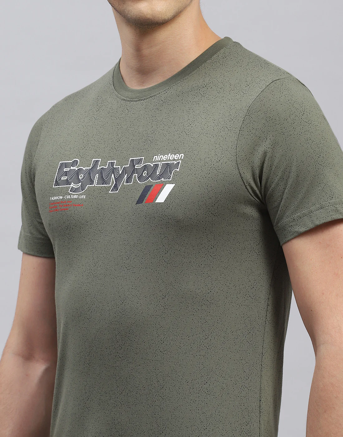 Men Olive Printed Round Neck Half Sleeve T-Shirt - Image 6