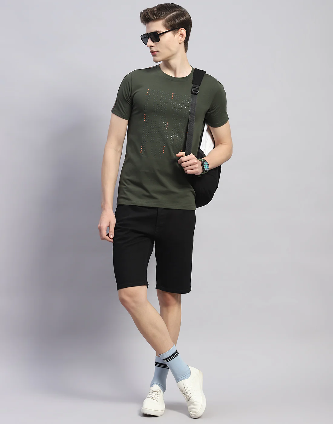 Men Olive Printed Round Neck Half Sleeve T-Shirt - Image 5