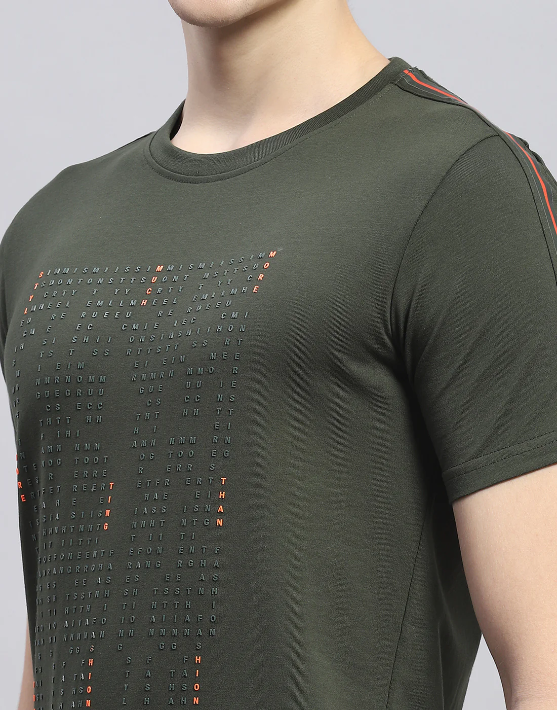 Men Olive Printed Round Neck Half Sleeve T-Shirt - Image 7