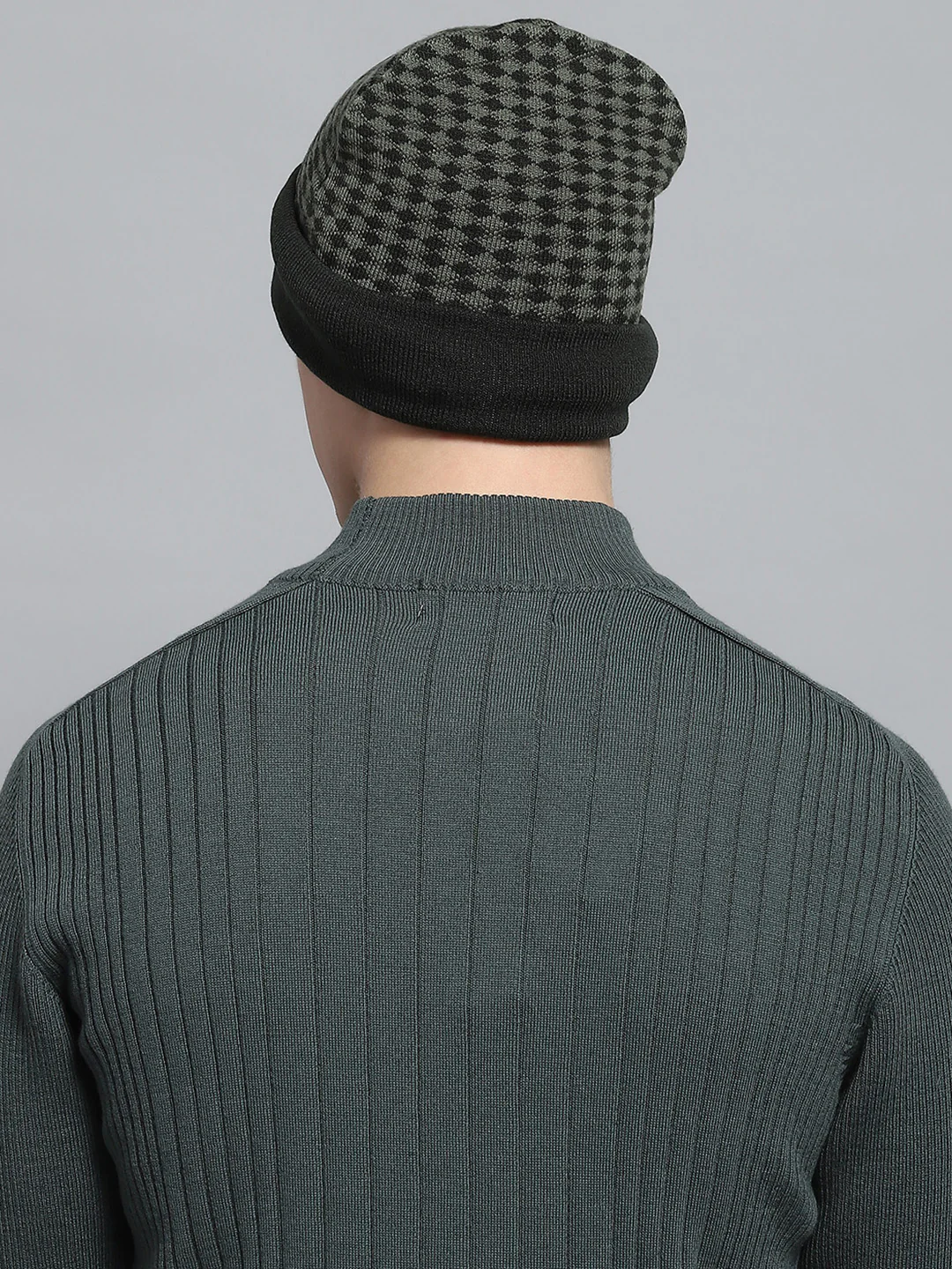 Men Olive Self Design Cap - Image 5