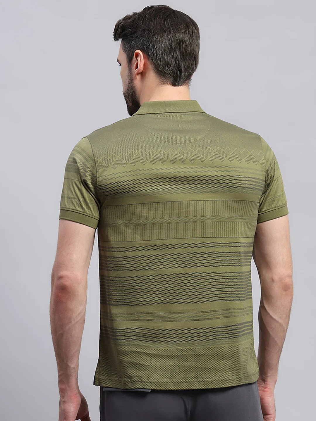 Men Olive Self Design Collar Half Sleeve T-Shirt - Image 5